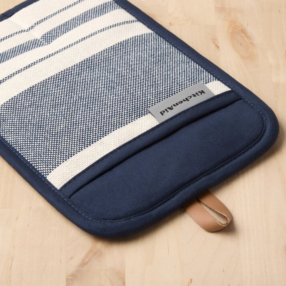 KitchenAid Navy Silicone Oven Mitts & Pot Holders Set | Striped Modern Farm - Picture 2 of 4